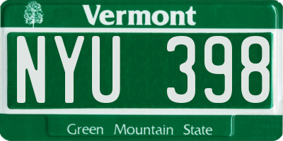 VT license plate NYU398