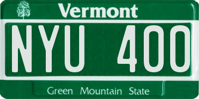 VT license plate NYU400