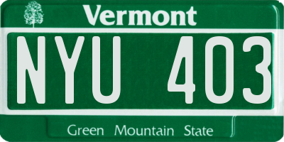 VT license plate NYU403