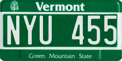 VT license plate NYU455