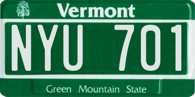 VT license plate NYU701