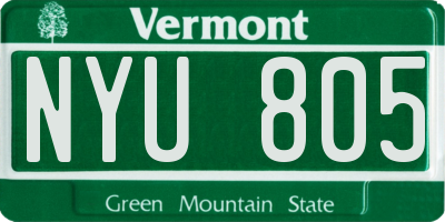 VT license plate NYU805
