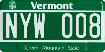 VT license plate NYW008