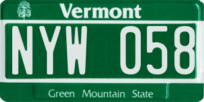 VT license plate NYW058