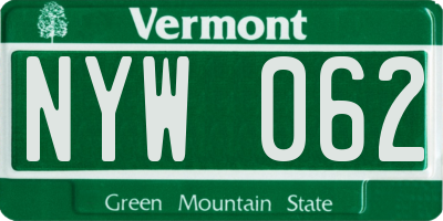 VT license plate NYW062