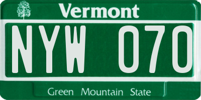 VT license plate NYW070