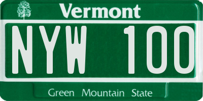 VT license plate NYW100