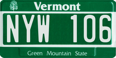 VT license plate NYW106