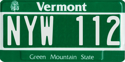 VT license plate NYW112