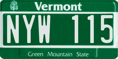 VT license plate NYW115