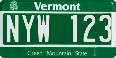 VT license plate NYW123