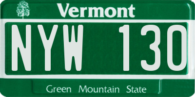 VT license plate NYW130