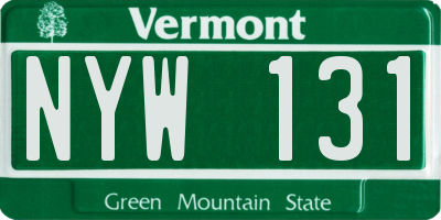 VT license plate NYW131