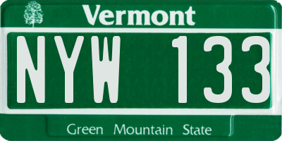 VT license plate NYW133