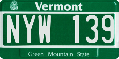 VT license plate NYW139