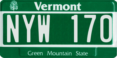 VT license plate NYW170