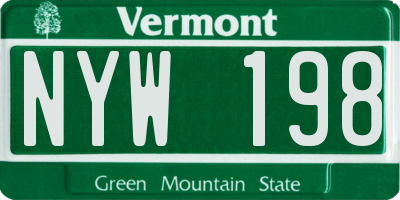 VT license plate NYW198