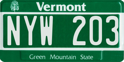 VT license plate NYW203