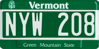 VT license plate NYW208