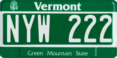 VT license plate NYW222