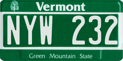 VT license plate NYW232