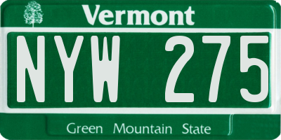 VT license plate NYW275
