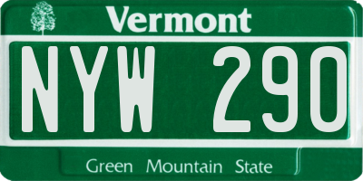 VT license plate NYW290