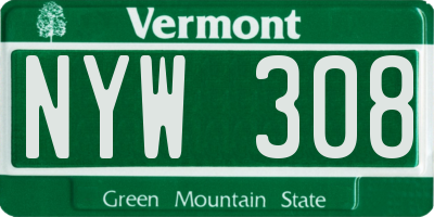 VT license plate NYW308