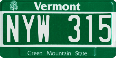 VT license plate NYW315