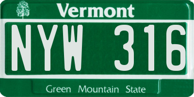 VT license plate NYW316