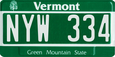 VT license plate NYW334