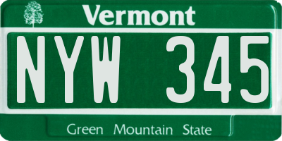 VT license plate NYW345