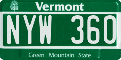 VT license plate NYW360