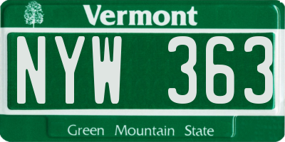 VT license plate NYW363