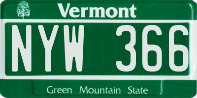 VT license plate NYW366