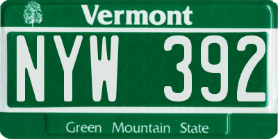 VT license plate NYW392