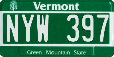 VT license plate NYW397