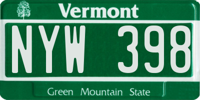 VT license plate NYW398