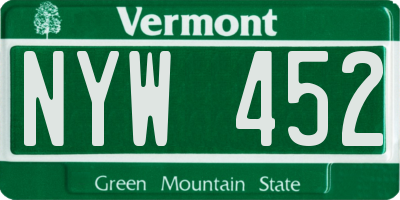 VT license plate NYW452