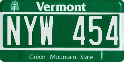 VT license plate NYW454