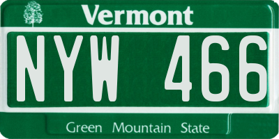 VT license plate NYW466