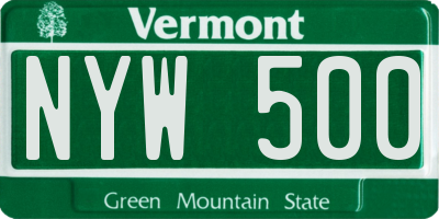 VT license plate NYW500