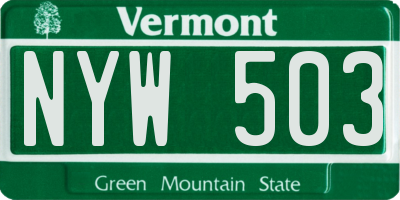 VT license plate NYW503