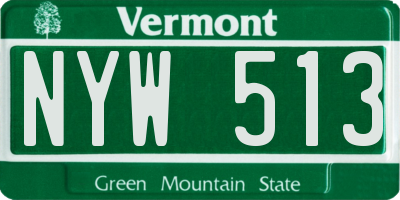 VT license plate NYW513