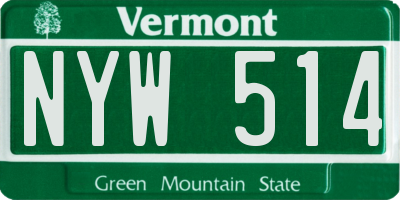 VT license plate NYW514