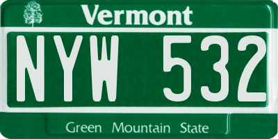 VT license plate NYW532