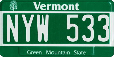 VT license plate NYW533