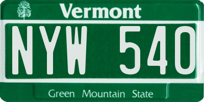 VT license plate NYW540