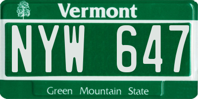 VT license plate NYW647