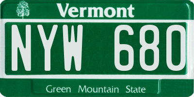 VT license plate NYW680